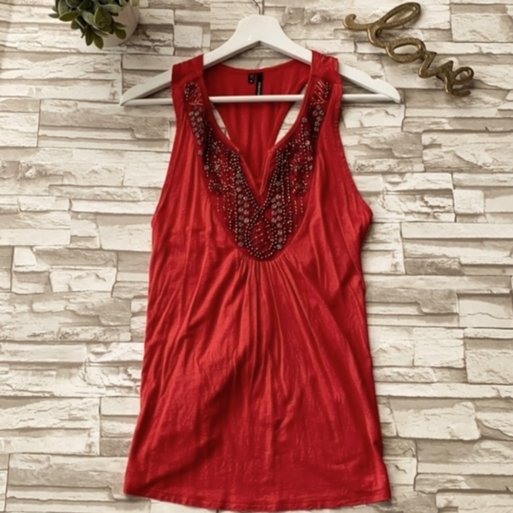 Maurices Dark Rusty Orange Fashion Tank with Beaded Neckline